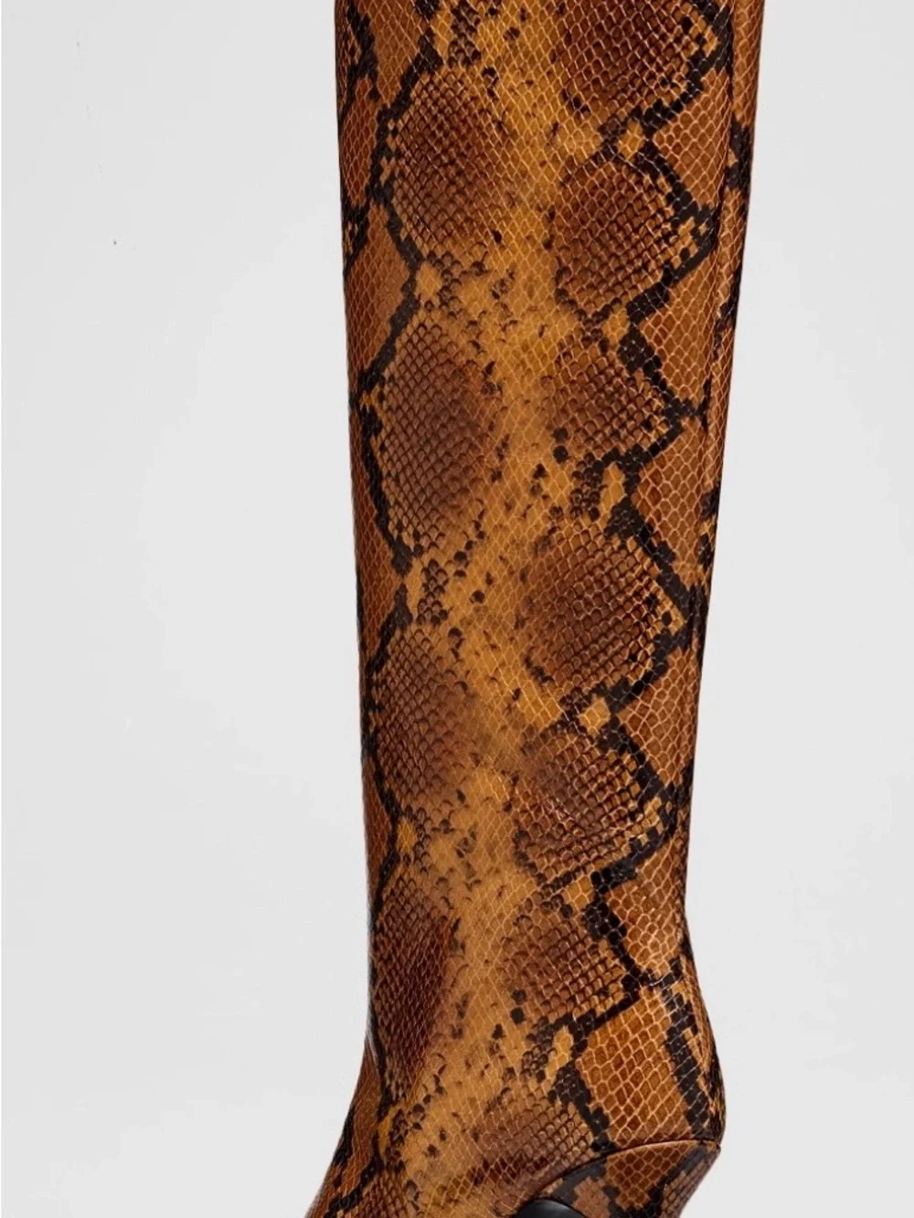 STAUD Tan and Brown Snake-Print Over-the-Knee Stiletto Boots